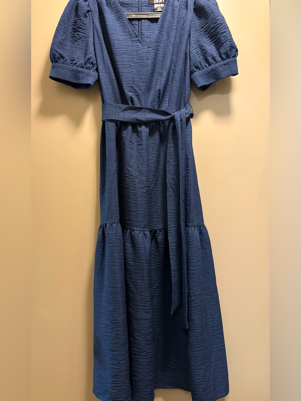 DKNY Deep Navy Textured Tiered Midi Dress